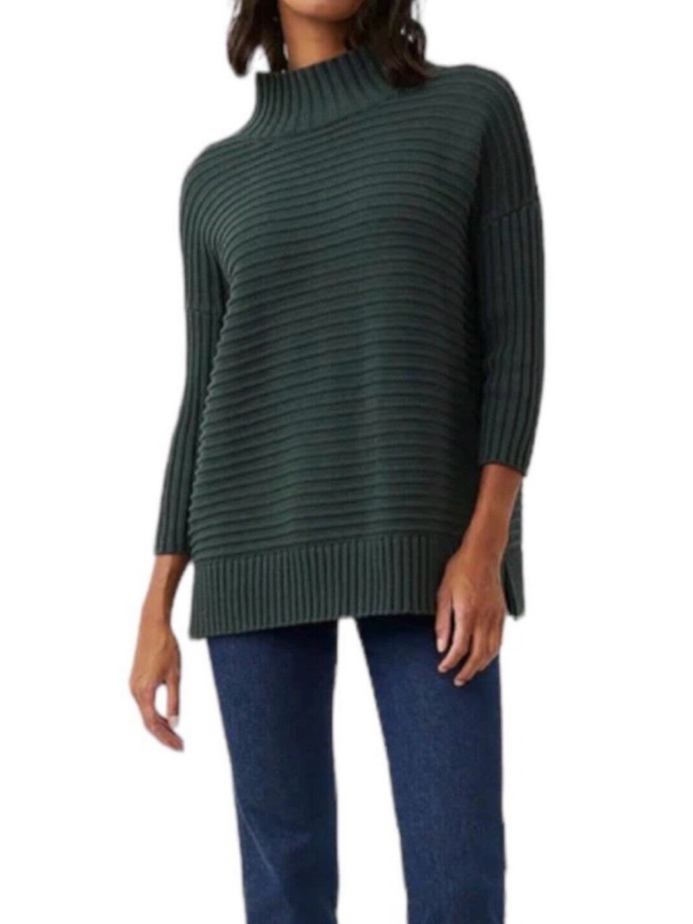 French Connection Mozart Ribbed Mock Neck Sweater, Dark Green, Size Small